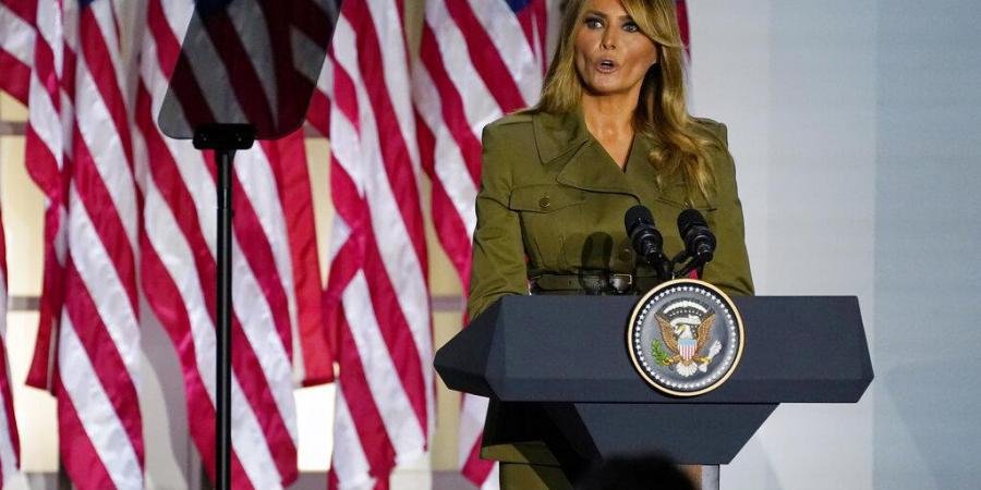 First lady Melania Trump speaks on the second night of the Republican National Convention from the Rose Garden of the White House on Tuesday.