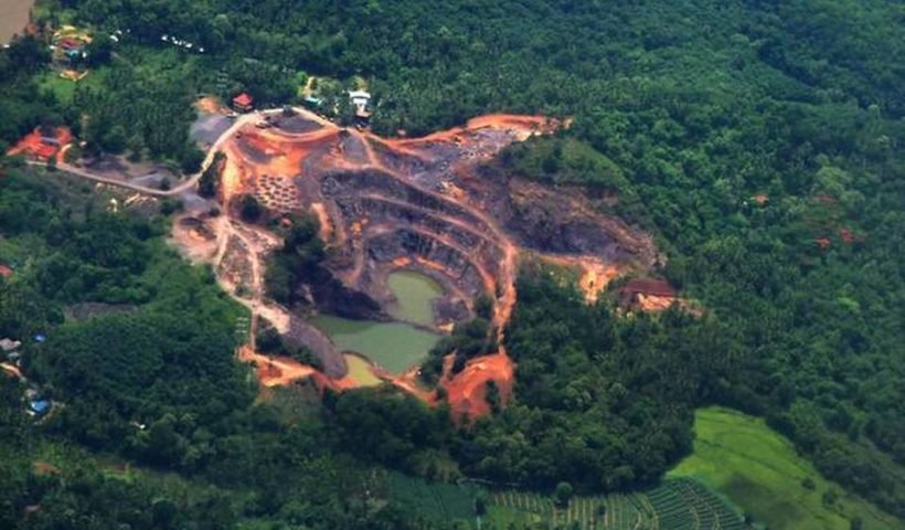 An aerial view of a stone quarry in Malapuram district.