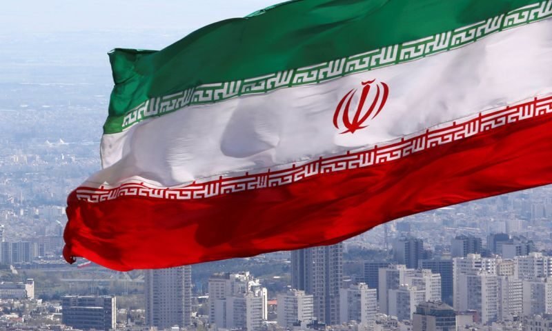 Iran's national flag waves as Milad telecommunications tower in Tehran