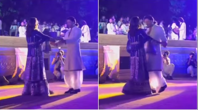 As singer Udit Narayan sang "Main Yahaan Hoon", Shah Rukh Khan and his wife Gauri Khan got up and entered the dance floor.